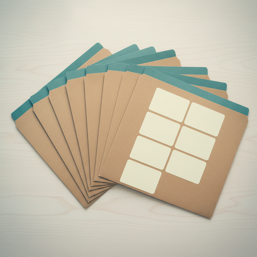 Empty labeled folders fanned out on a desk, symbolizing boards